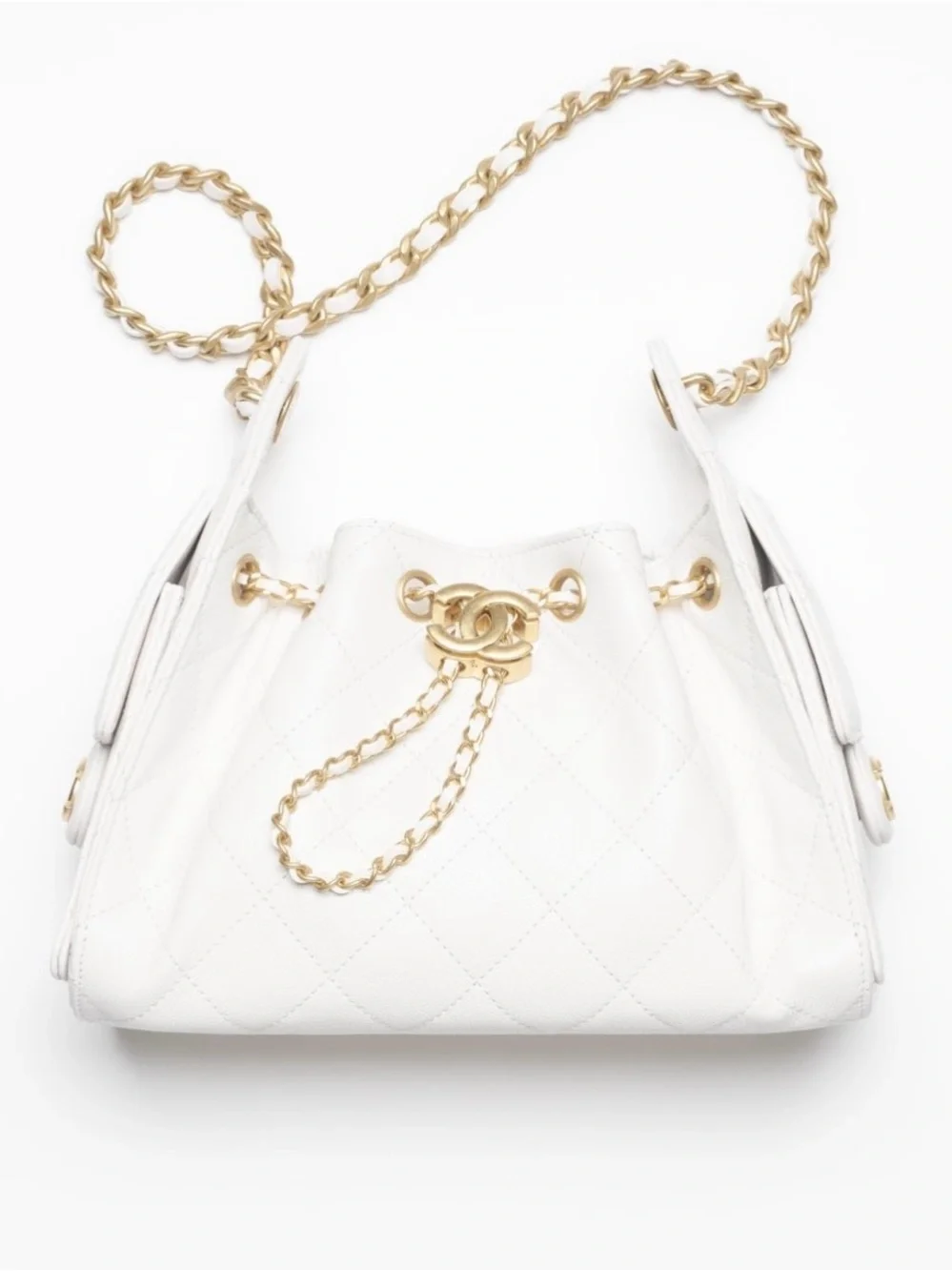 CHANEL 25 MINI BAG in White Caviar Leather with Gold Hardware BNIB